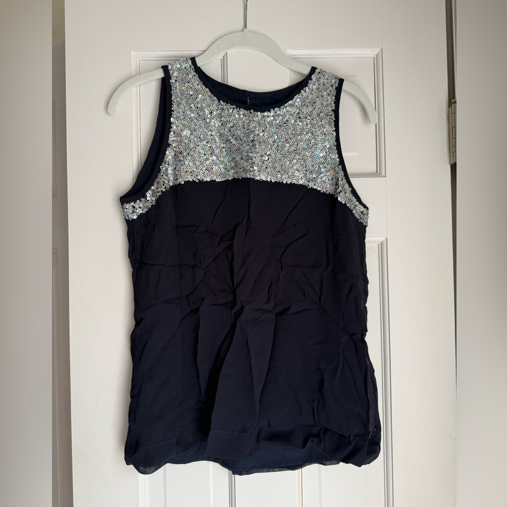 French Connection Navy and Silver Sequin Tank Top Size 4 NWT
